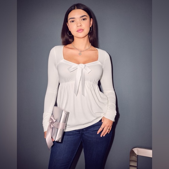 Hollister Tops - Hollister Satin Tie Front Babydoll Top White Y2K Coquette Long Sleeve M NWT
